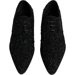 Black Embellished Suede Derby Formal Shoes