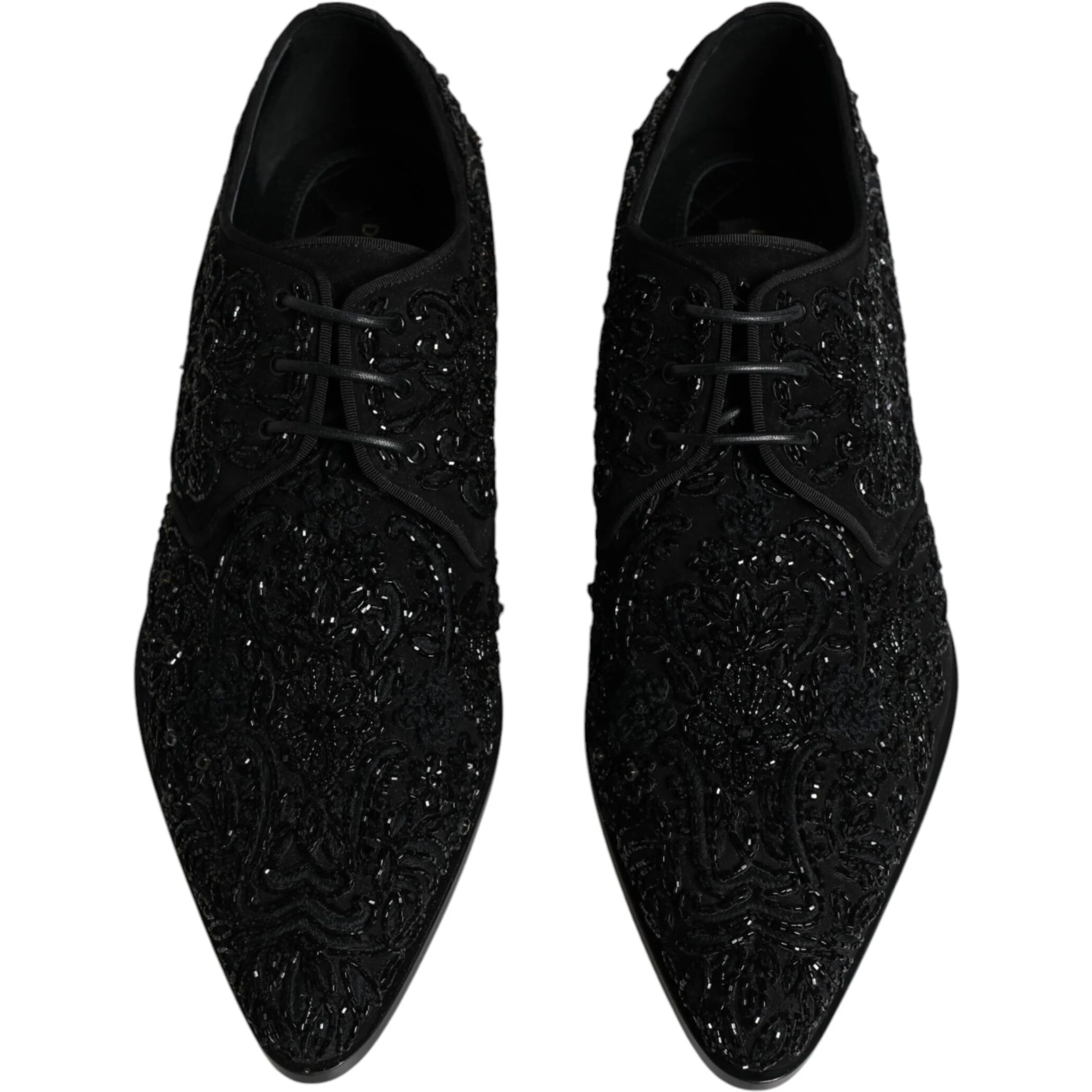 Black Embellished Suede Derby Formal Shoes