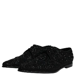 Black Embellished Suede Derby Formal Shoes