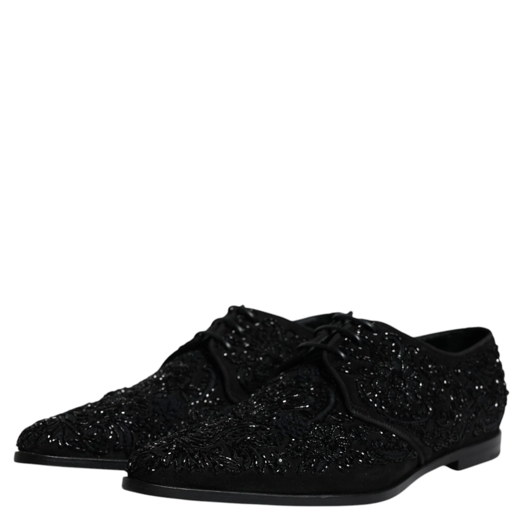Black Embellished Suede Derby Formal Shoes