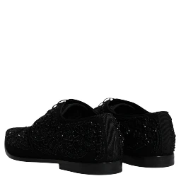 Black Embellished Suede Derby Formal Shoes