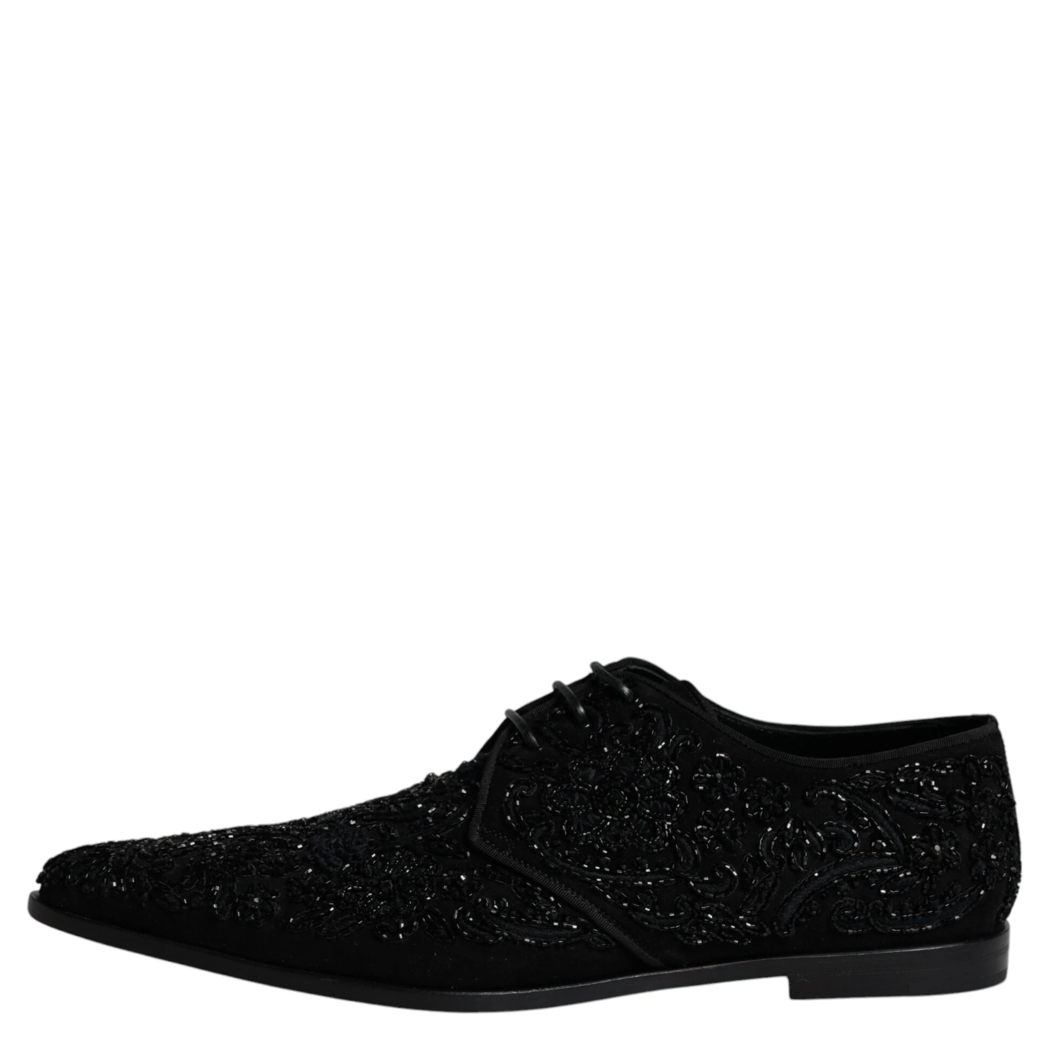 Black Embellished Suede Derby Formal Shoes
