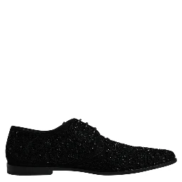 Black Embellished Suede Derby Formal Shoes