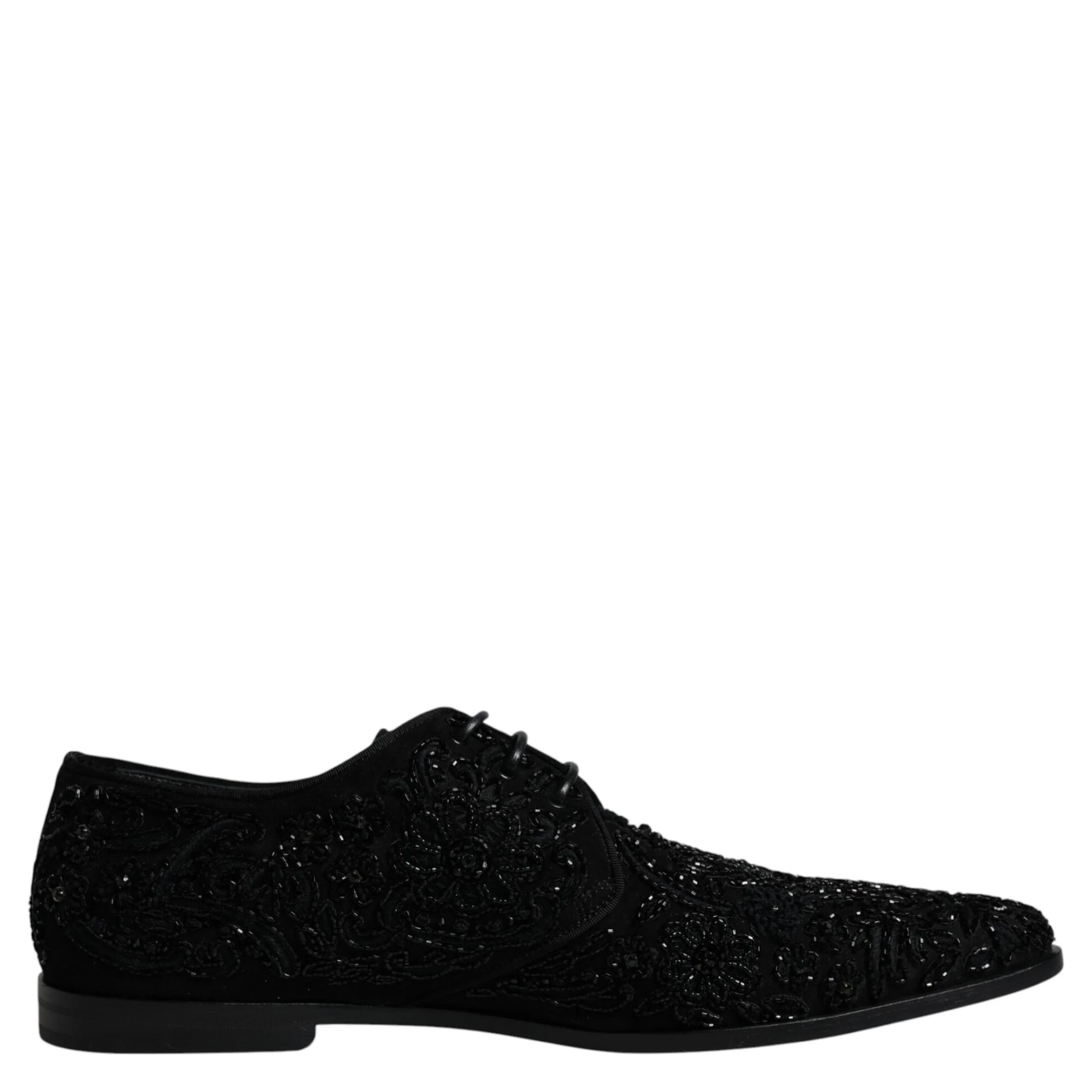 Black Embellished Suede Derby Formal Shoes