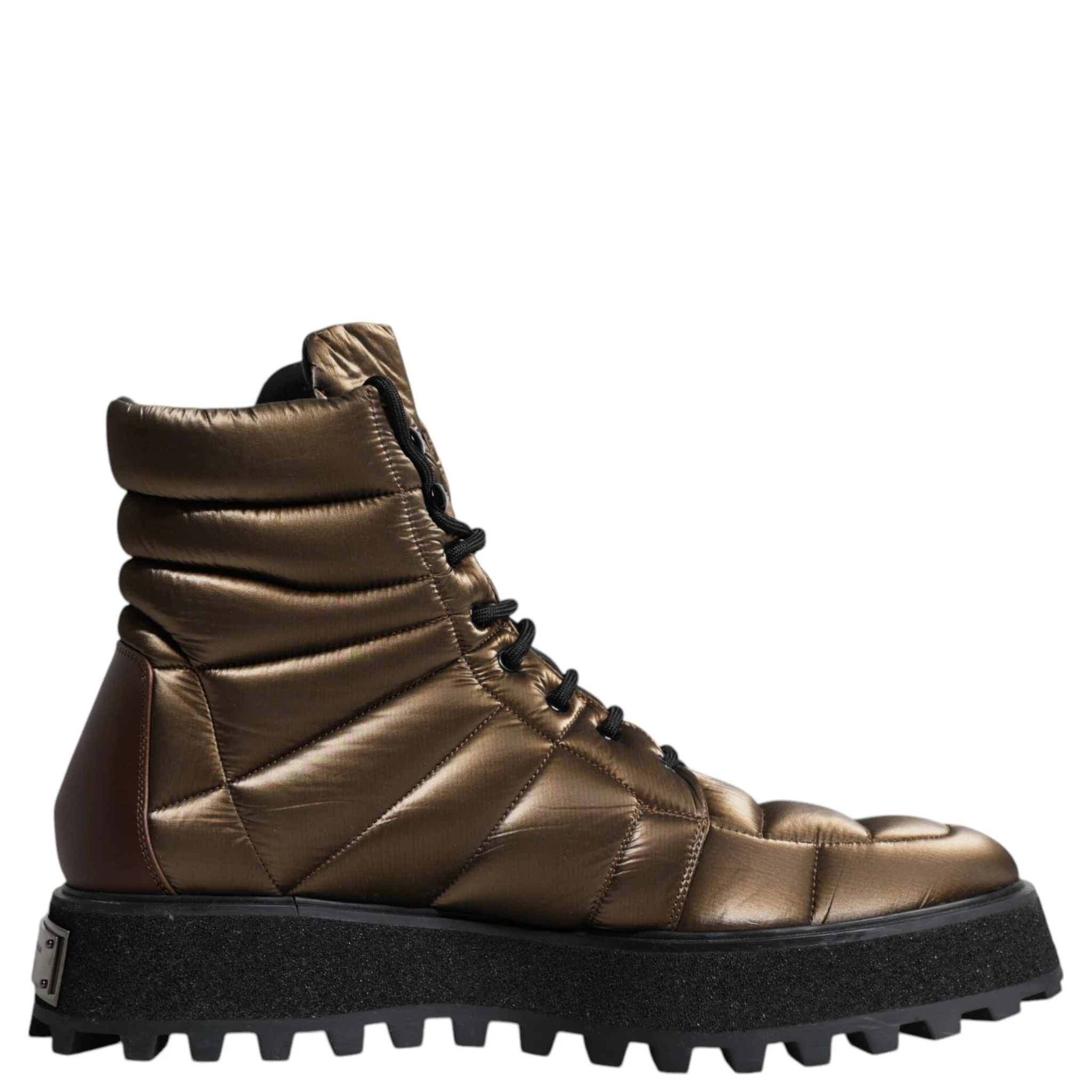 Bronze Padded Mid Calf Lace Up Boots Shoes