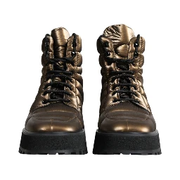 Bronze Padded Mid Calf Lace Up Boots Shoes
