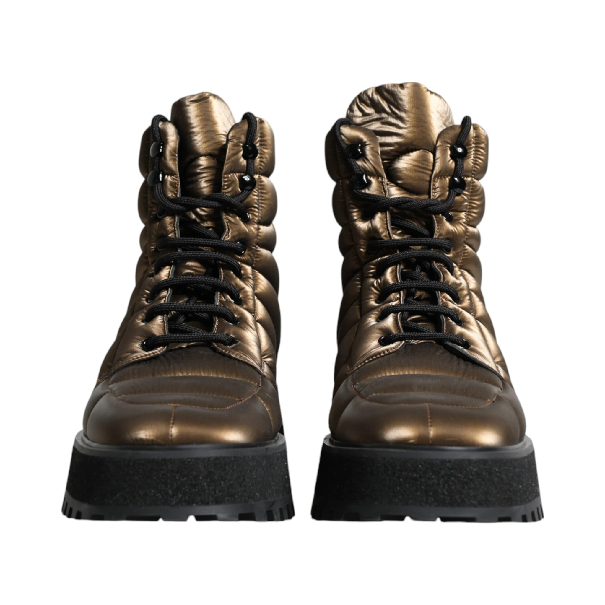 Bronze Padded Mid Calf Lace Up Boots Shoes