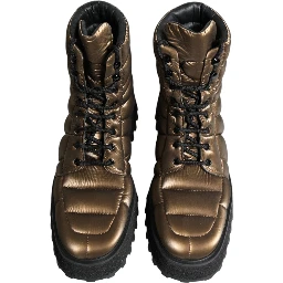 Bronze Padded Mid Calf Lace Up Boots Shoes