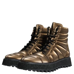 Bronze Padded Mid Calf Lace Up Boots Shoes