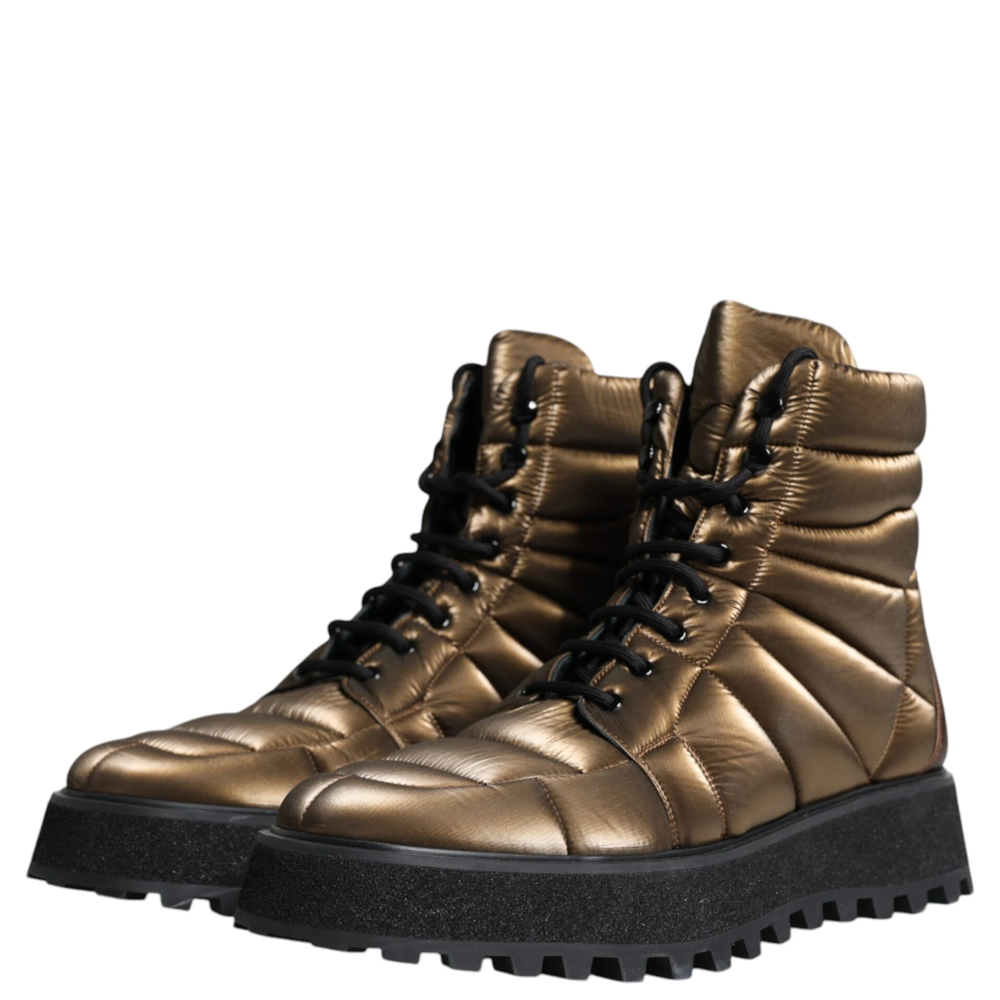 Bronze Padded Mid Calf Lace Up Boots Shoes