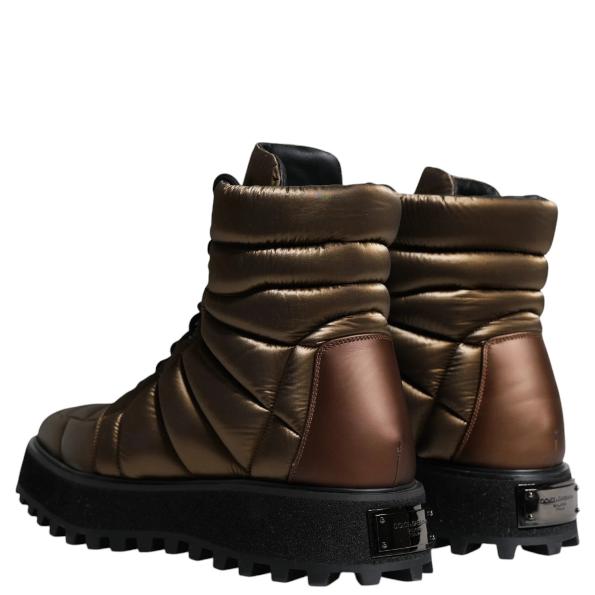 Bronze Padded Mid Calf Lace Up Boots Shoes