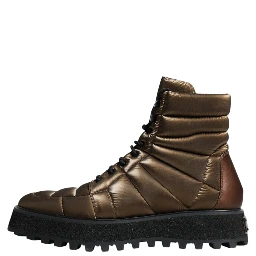 Bronze Padded Mid Calf Lace Up Boots Shoes