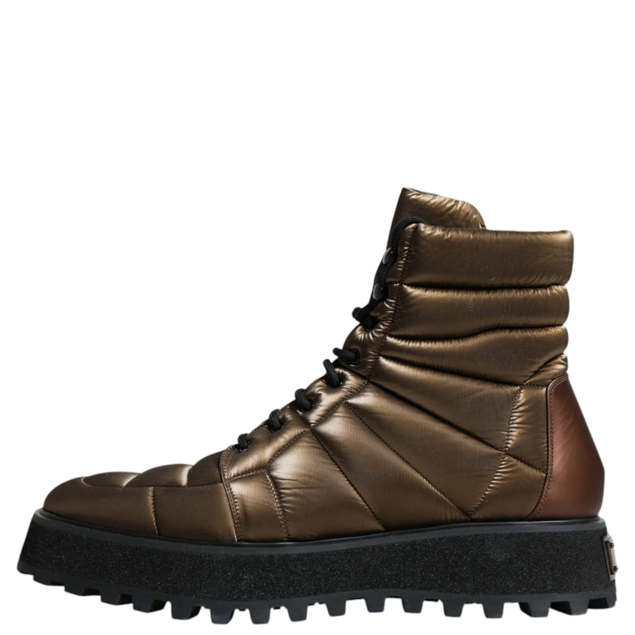 Bronze Padded Mid Calf Lace Up Boots Shoes