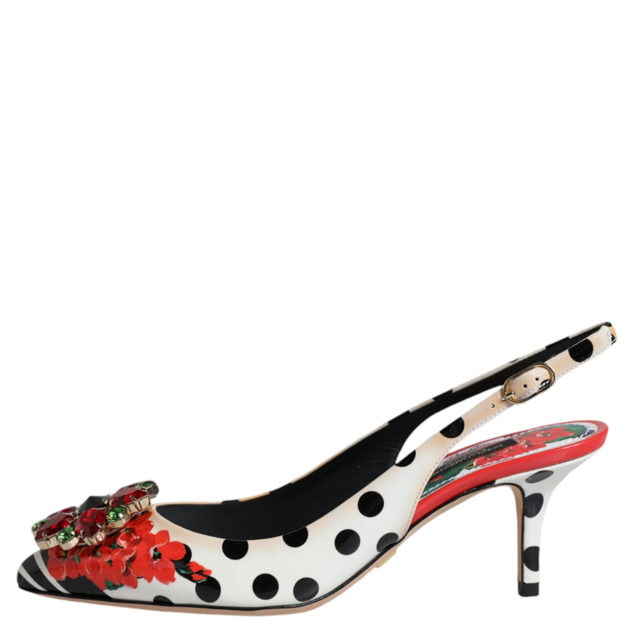 Multicolor Leather Crystal Heels Slingback Shoes