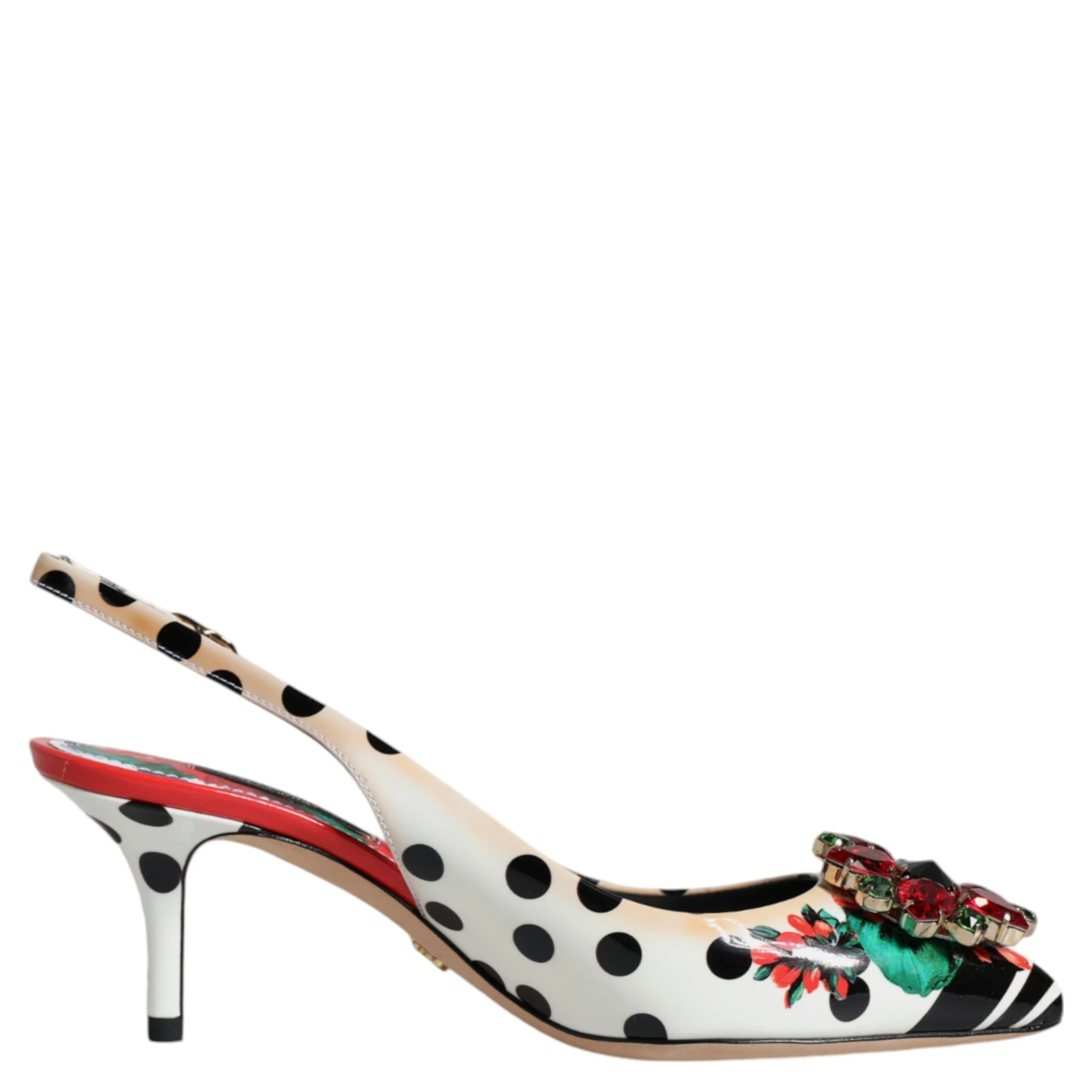 Multicolor Leather Crystal Heels Slingback Shoes