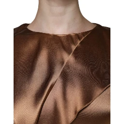 Brown Satin Long Sleeves Wrap Sheath Mini Dress