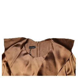 Brown Satin Long Sleeves Wrap Sheath Mini Dress