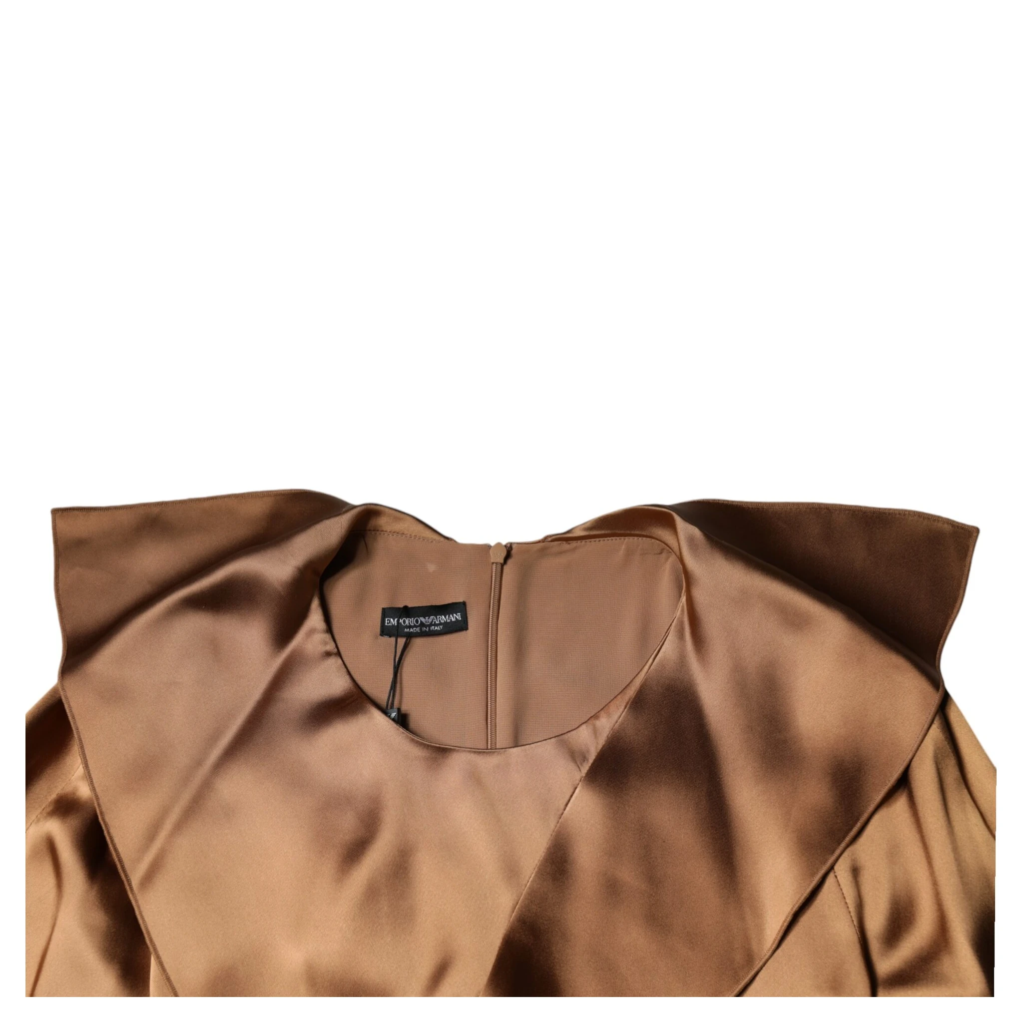 Brown Satin Long Sleeves Wrap Sheath Mini Dress