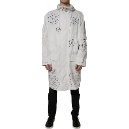 White Hooded Parka Polyester Trench Coat Jacket