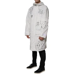 White Hooded Parka Polyester Trench Coat Jacket