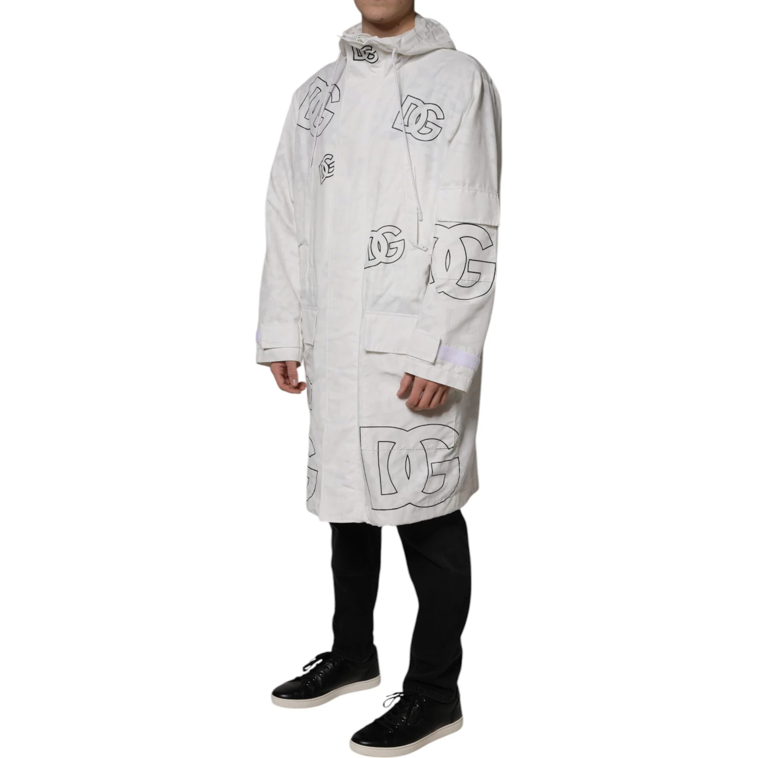 White Hooded Parka Polyester Trench Coat Jacket