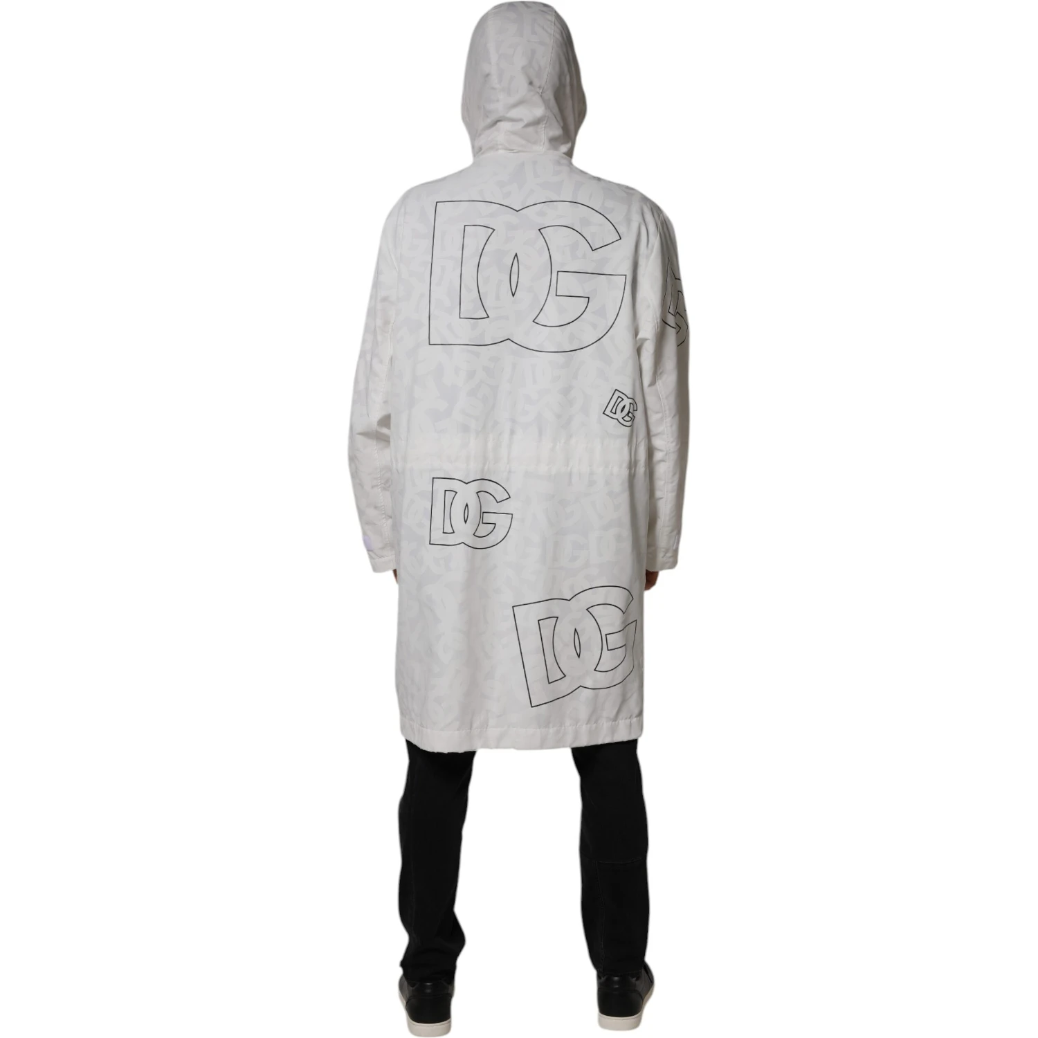 White Hooded Parka Polyester Trench Coat Jacket