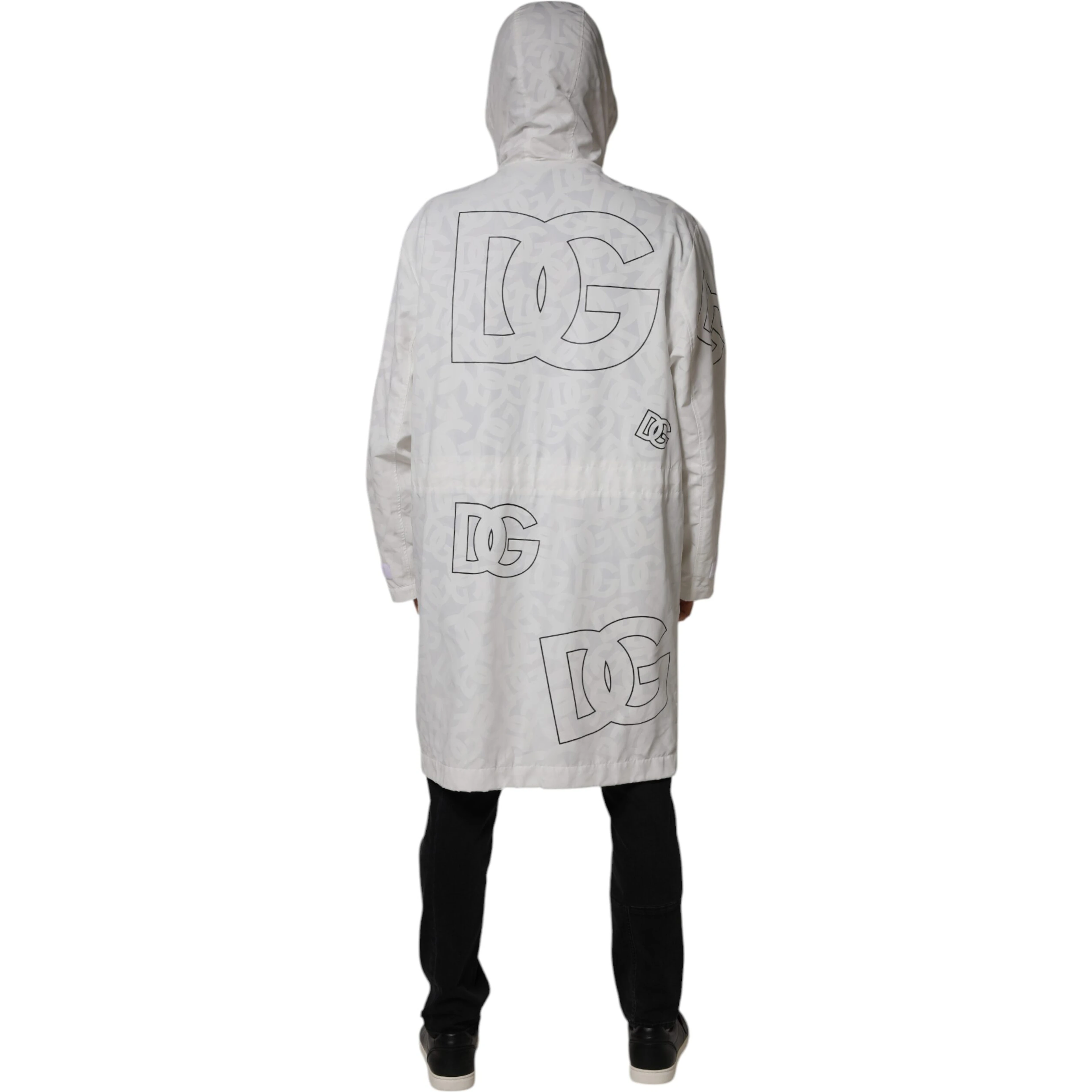 White Hooded Parka Polyester Trench Coat Jacket