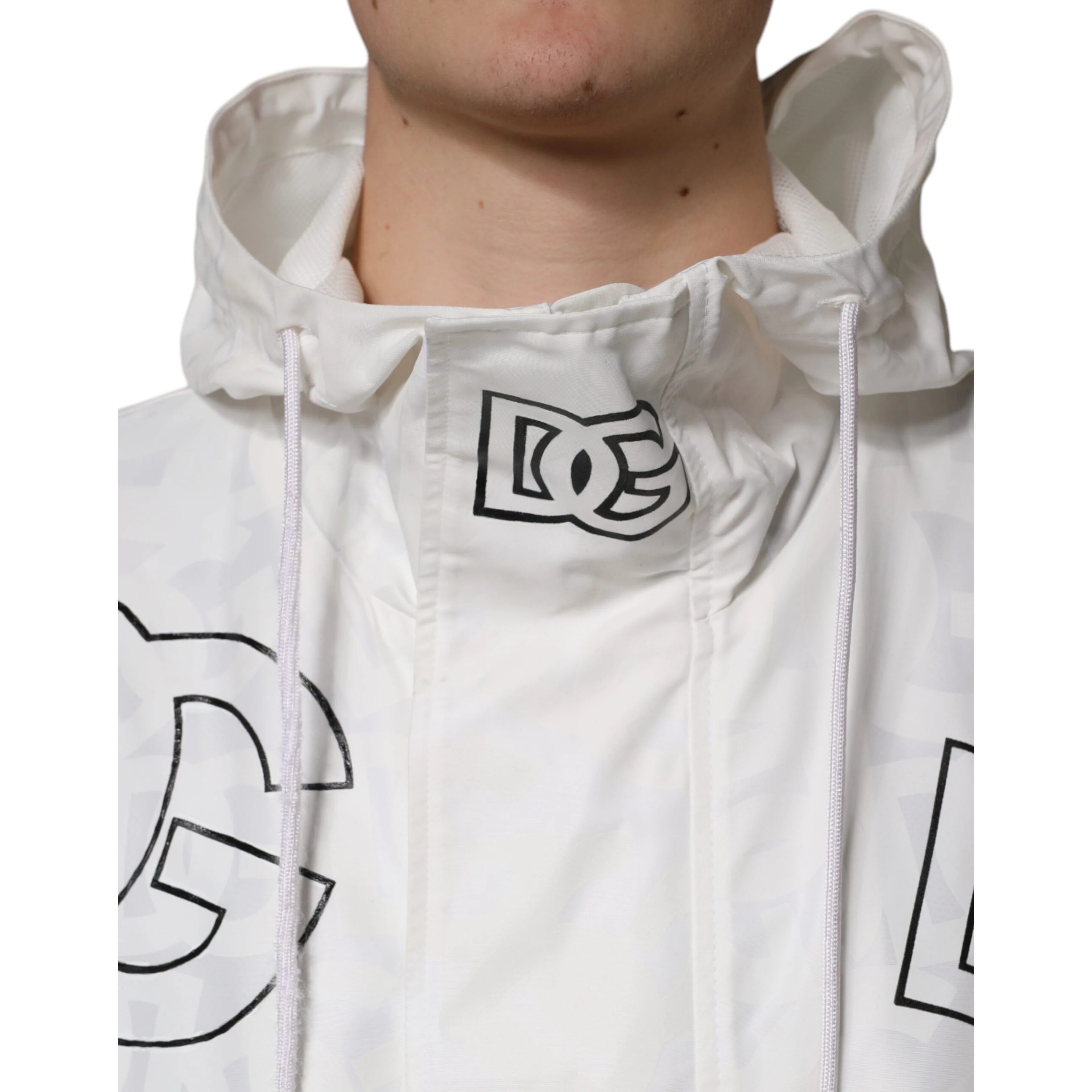 White Hooded Parka Polyester Trench Coat Jacket