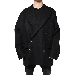 Black Wool Double Breasted Men Coat Jacket