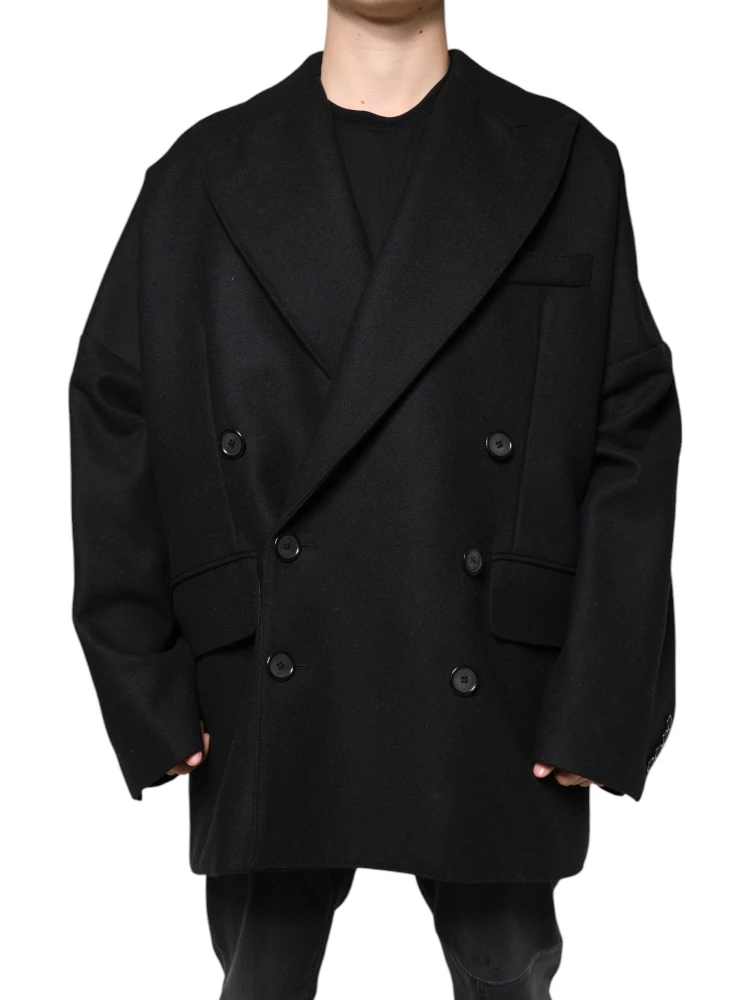 Black Wool Double Breasted Men Coat Jacket alternative