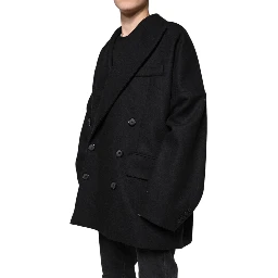 Black Wool Double Breasted Men Coat Jacket