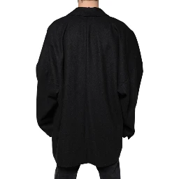 Black Wool Double Breasted Men Coat Jacket