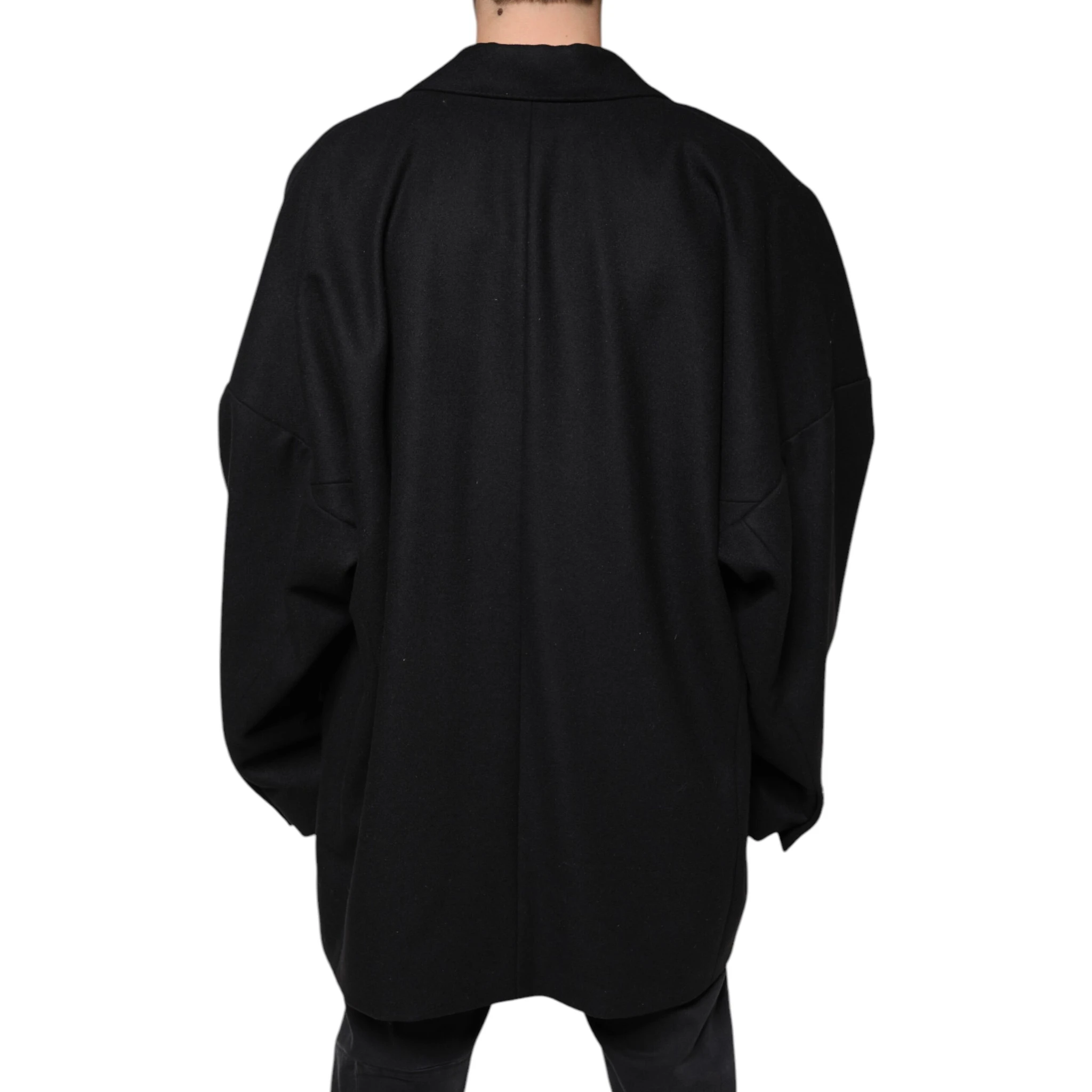 Black Wool Double Breasted Men Coat Jacket