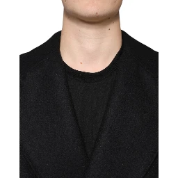 Black Wool Double Breasted Men Coat Jacket