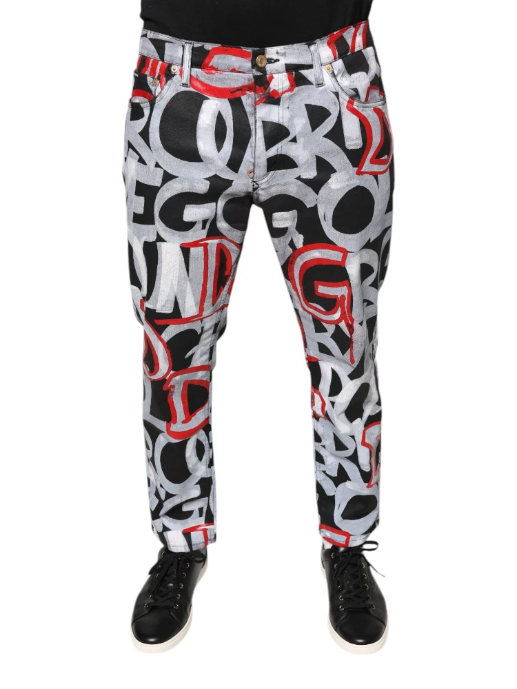 Multicolor Cotton Monogram Skinny Denim Jeans