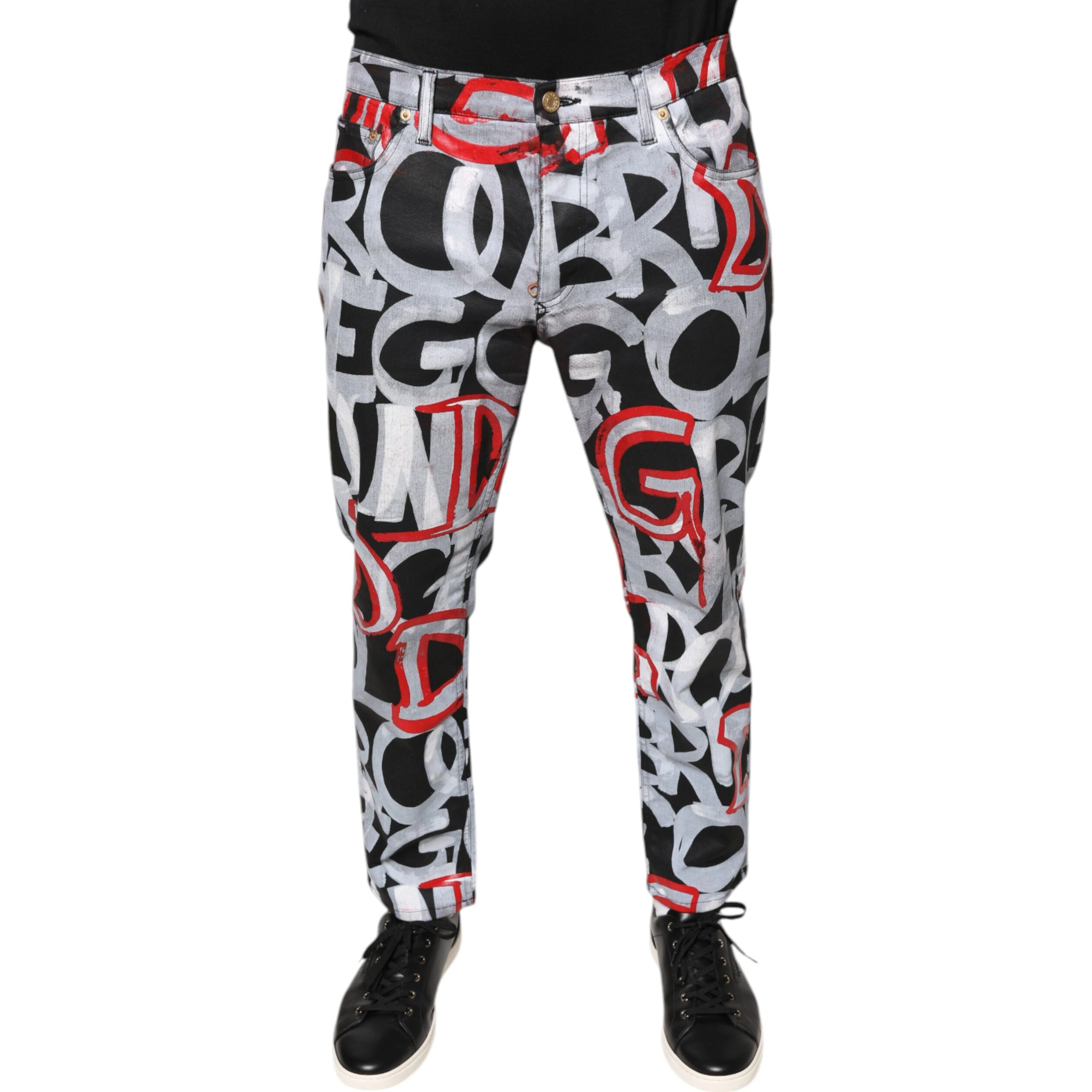 Multicolor Cotton Monogram Skinny Denim Jeans
