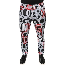 Multicolor Cotton Monogram Skinny Denim Jeans