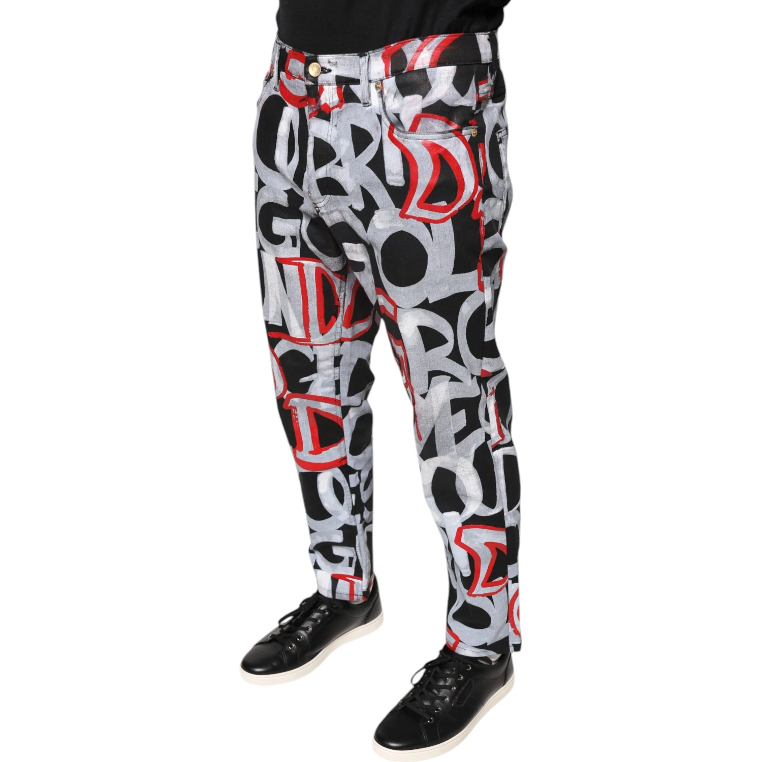 Multicolor Cotton Monogram Skinny Denim Jeans