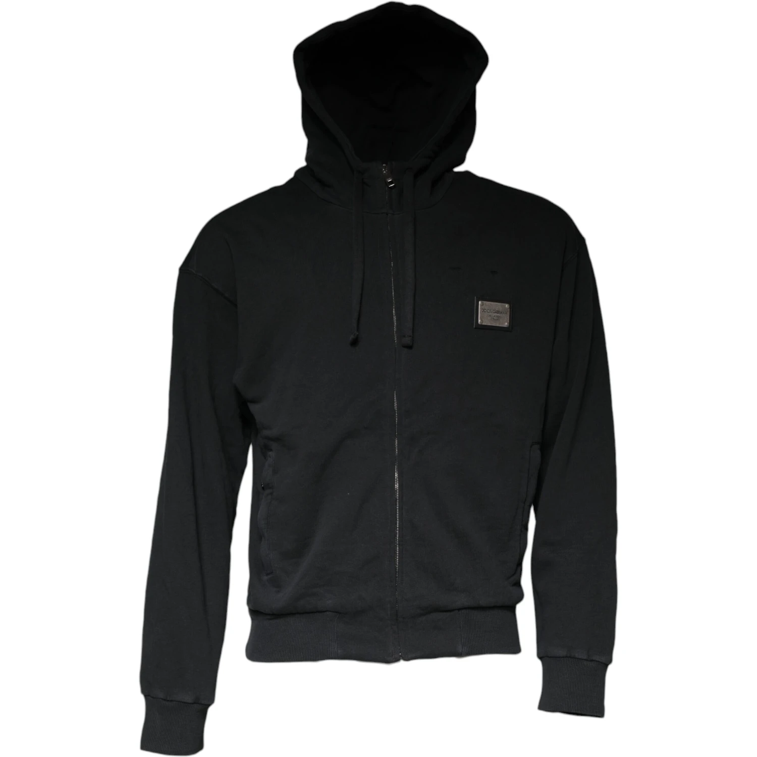 Black Logo Plaque Hooded Full Zip Sweater