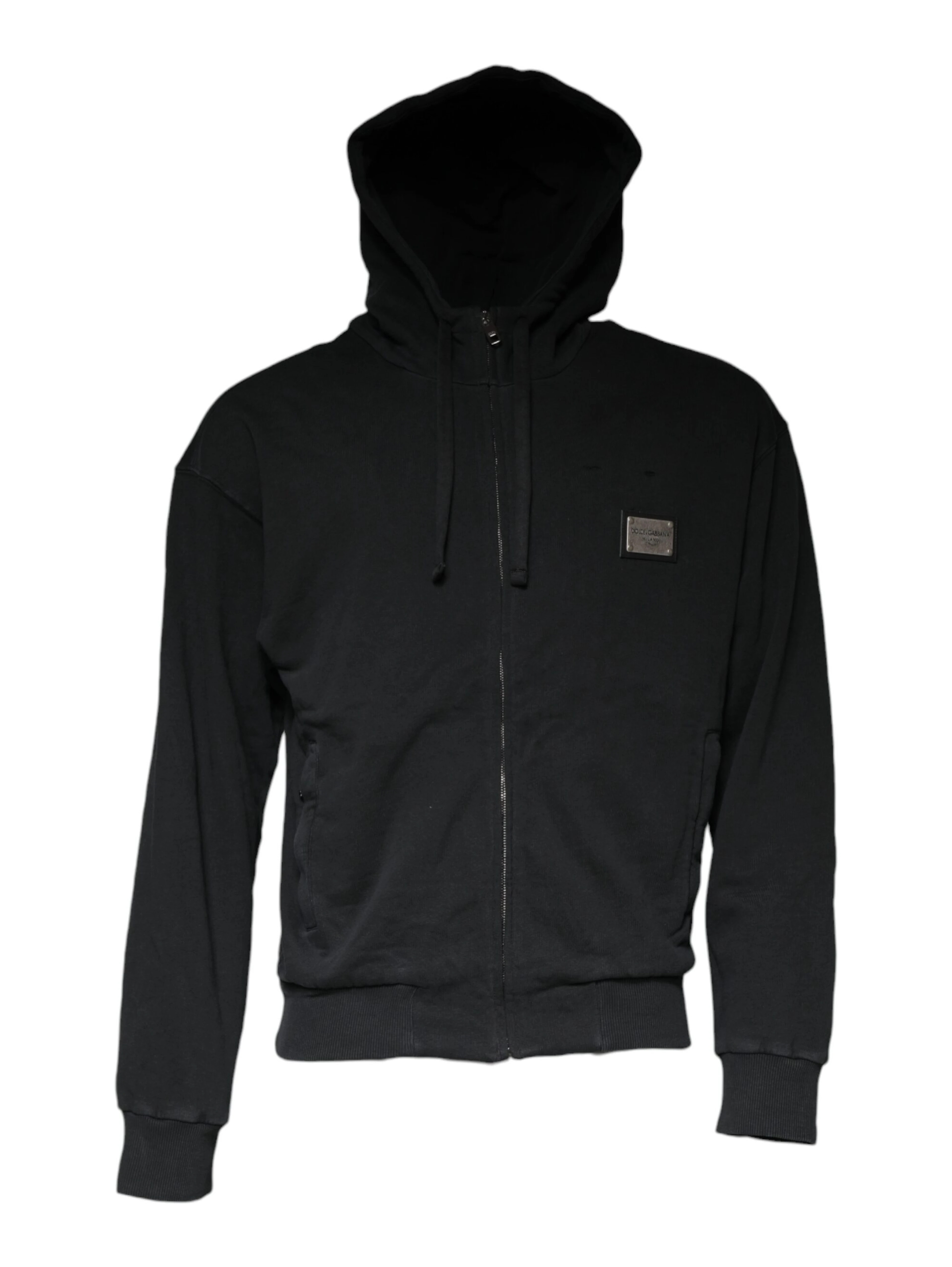 Black Logo Plaque Hooded Full Zip Sweater