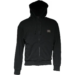 Black Logo Plaque Hooded Full Zip Sweater