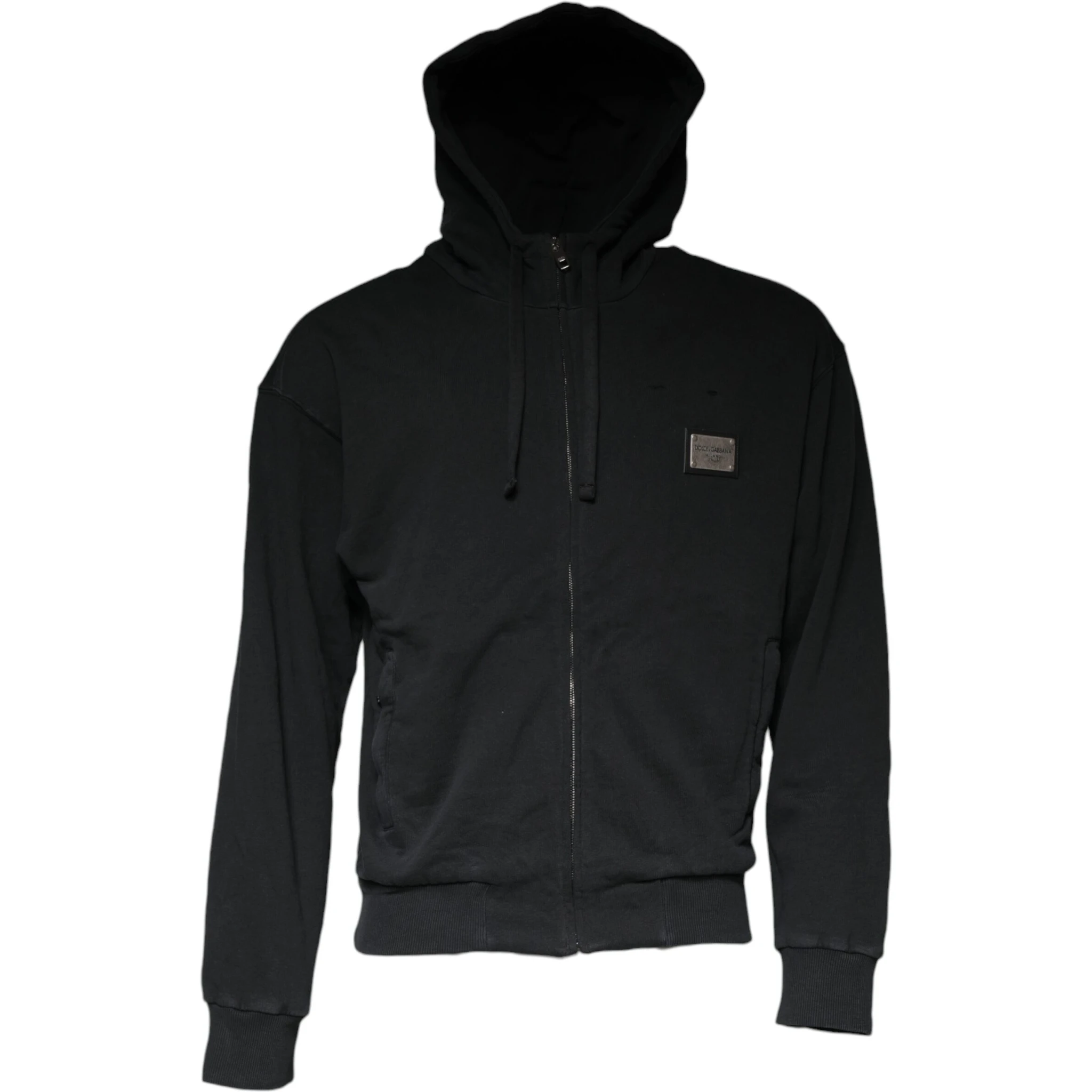 Black Logo Plaque Hooded Full Zip Sweater