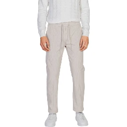 Beige Polyester Casual Pants