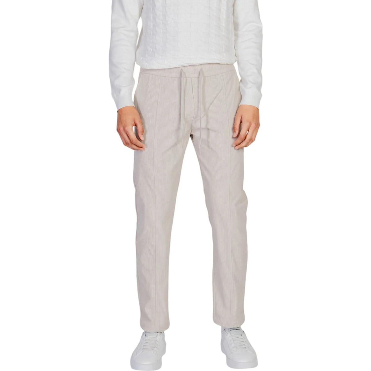 Beige Polyester Casual Pants