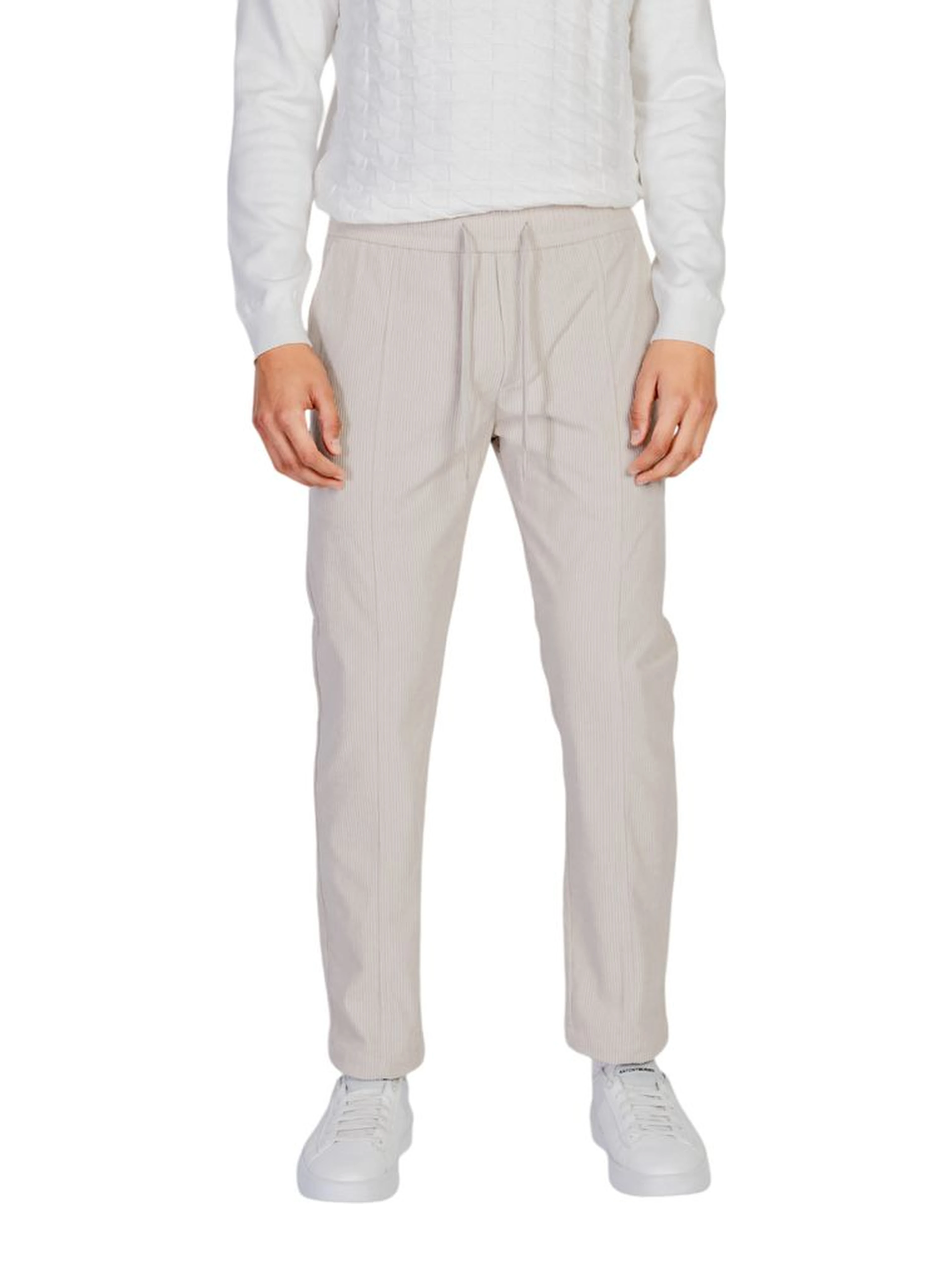 Beige Polyester Casual Pants