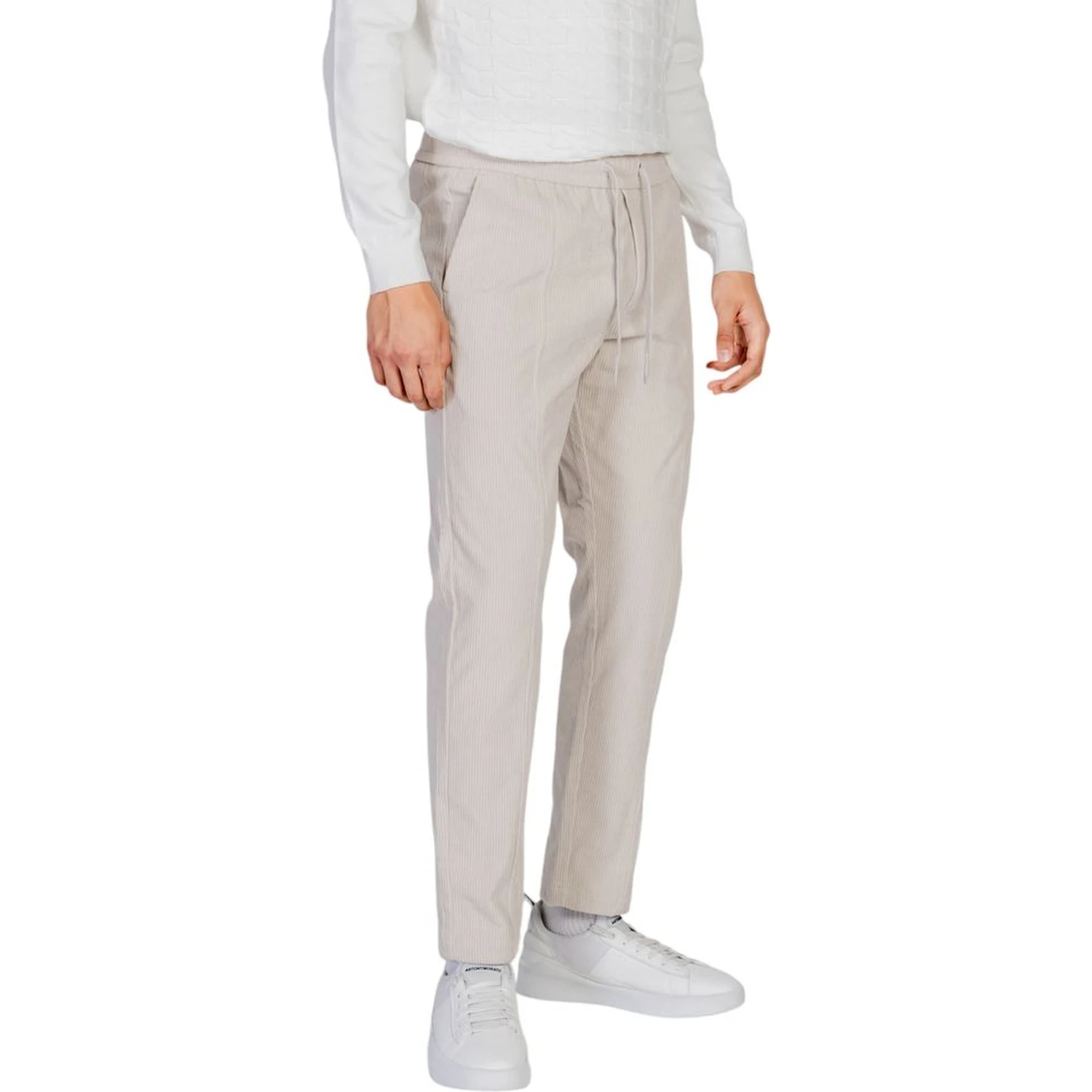 Beige Polyester Casual Pants