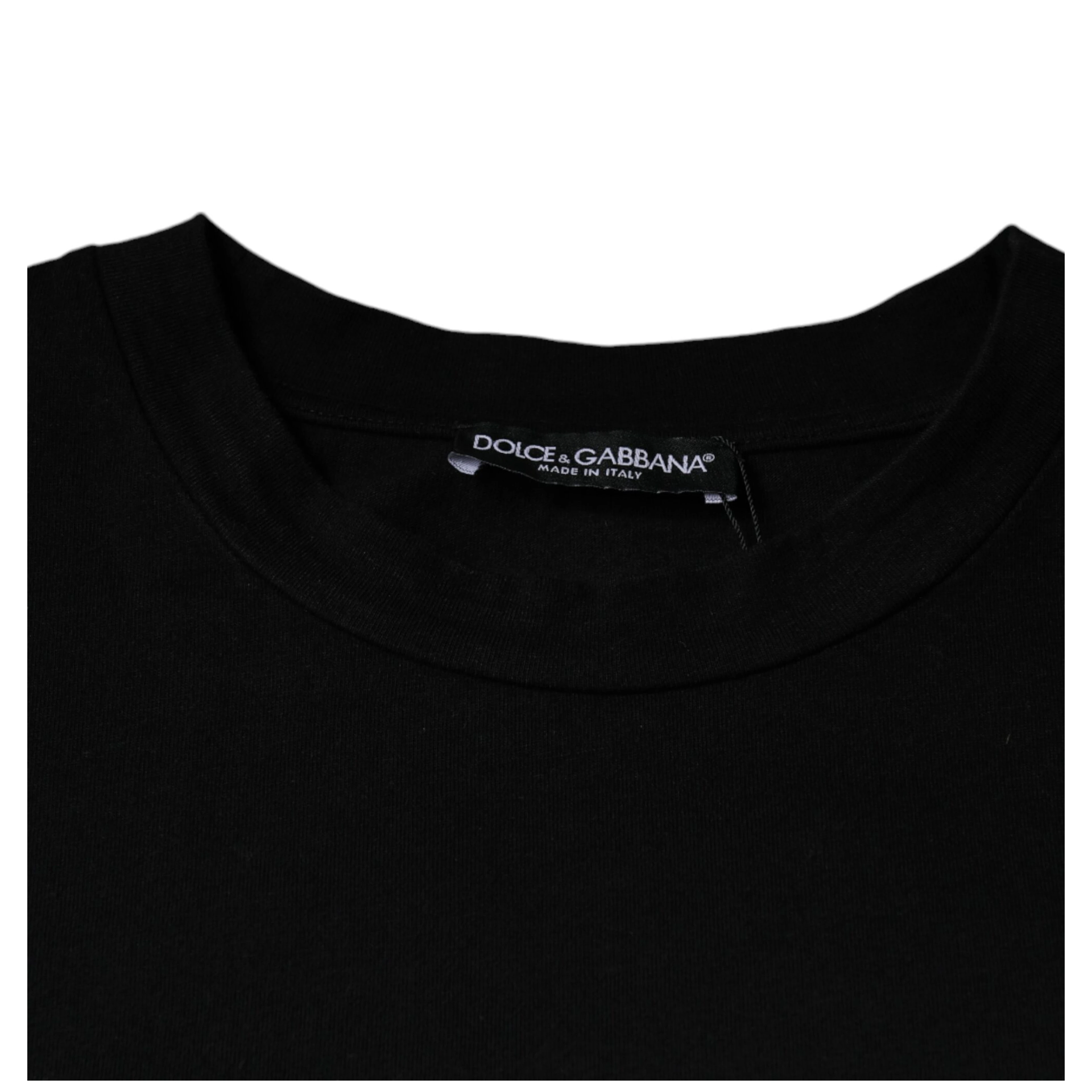Black Amore Print Cotton Crew Neck T-shirt