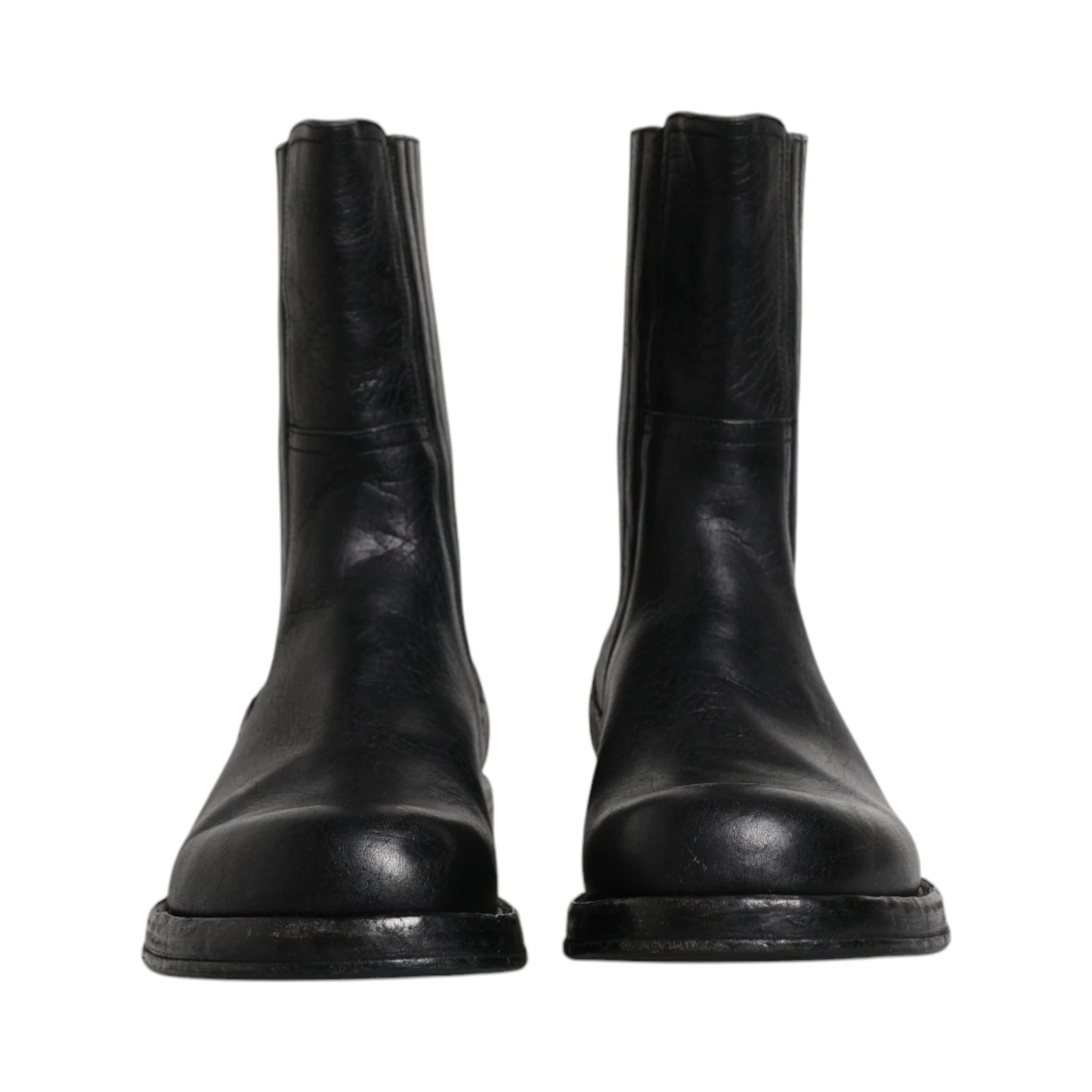 Black Horse Leather Mid Calf Boots Shoes
