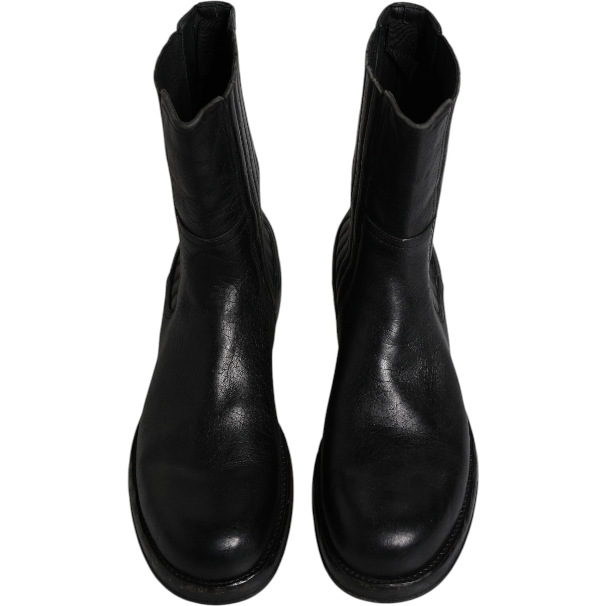 Black Horse Leather Mid Calf Boots Shoes