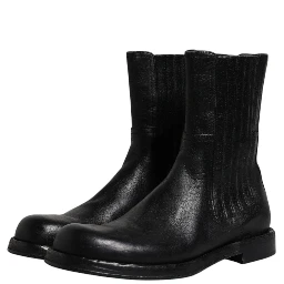 Black Horse Leather Mid Calf Boots Shoes